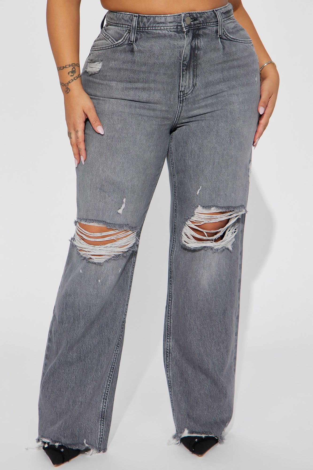 Gianna Non Stretch Ripped Baggy Jean - Grey sold by Fashion Nova product image thumbnail 5