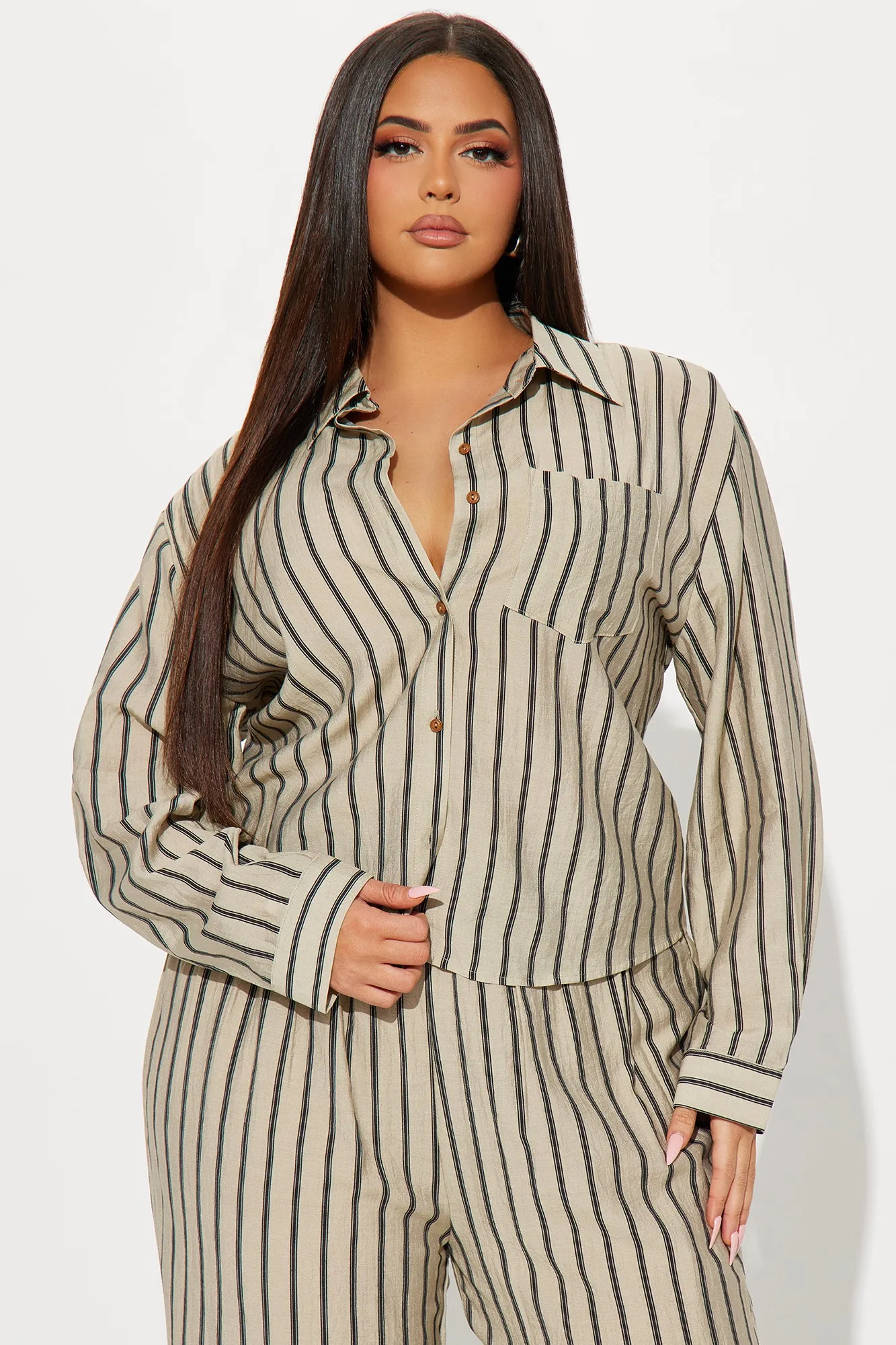 So Cute Pinstripe Pant Set - Taupe/combo sold by Fashion Nova product image thumbnail 5