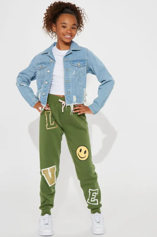 Mini Loving Smiles Fleece Joggers - Olive sold by Fashion Nova