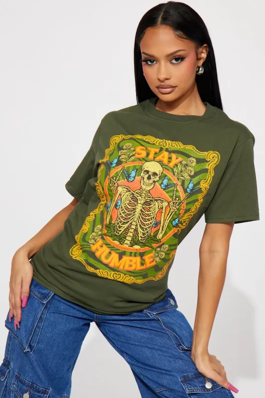 Stay Humble Graphic Tshirt - Olive made by Fashion Nova