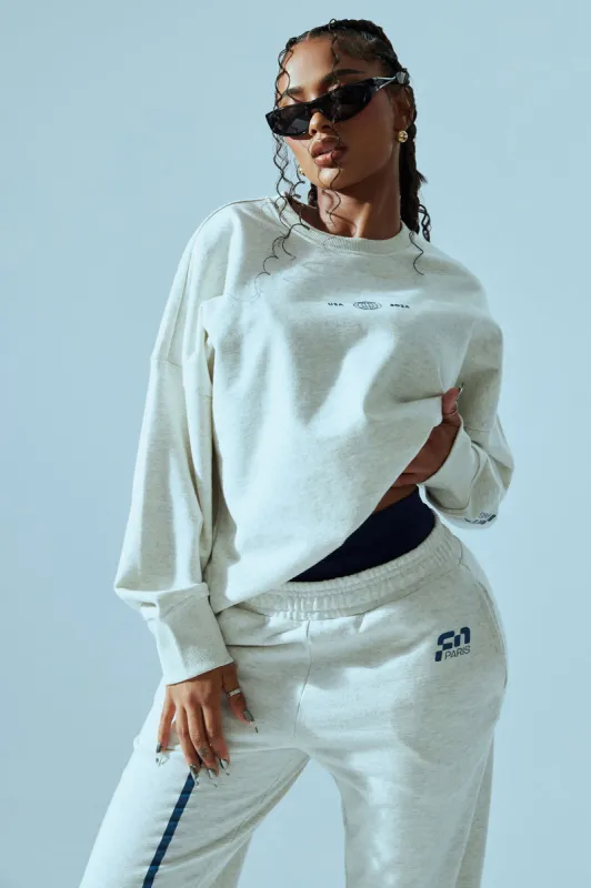 FN Paris Crew Neck Sweatshirt - Grey sold by Fashion Nova