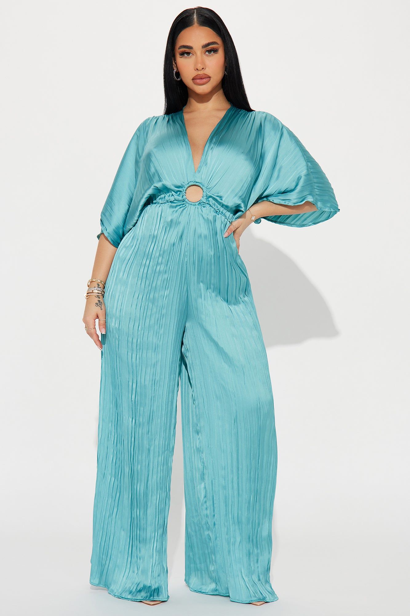 Take Me To Italy Satin Jumpsuit - Aqua sold by Fashion Nova