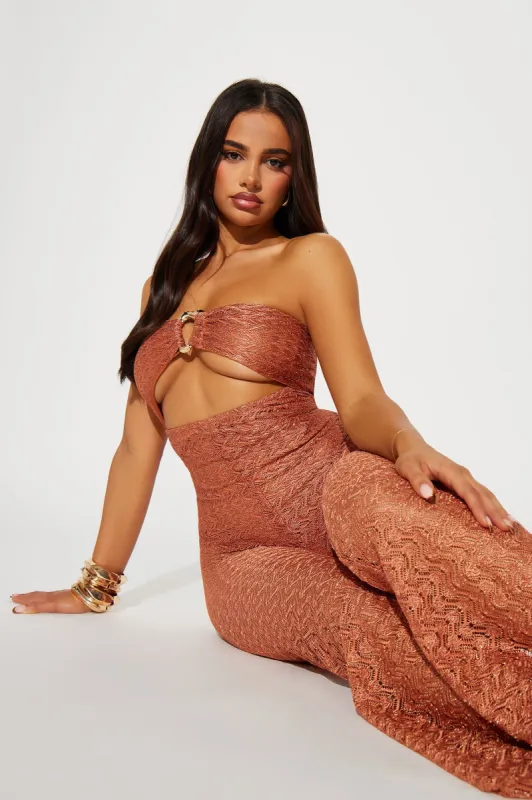 Vacay Dreams Crochet Jumpsuit - Rust sold by Fashion Nova