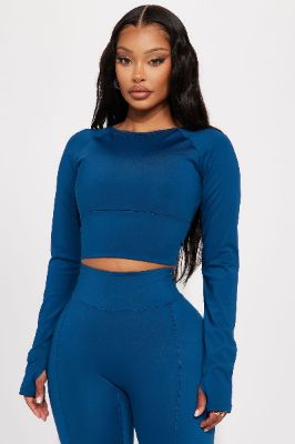 Warm Up Elevate Long Sleeve Active Top - Navy sold by Fashion Nova