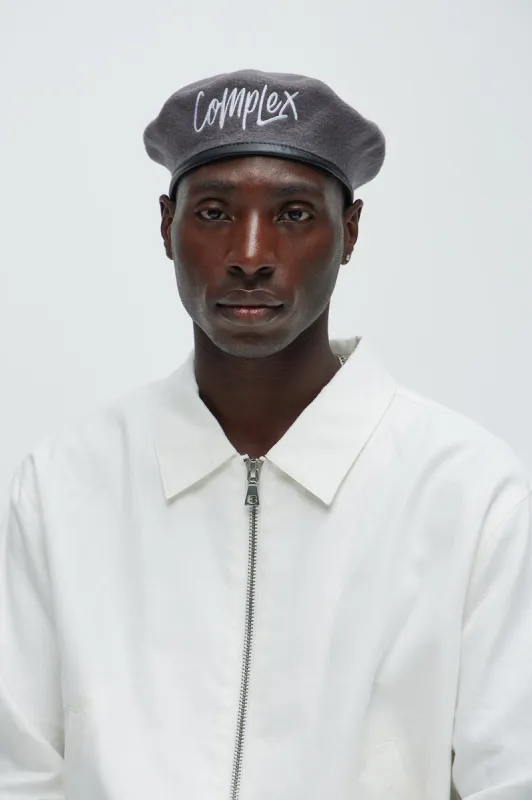 Complex Embroidery Beret - Charcoal sold by Fashion Nova