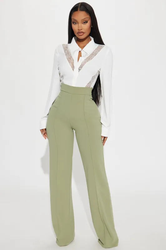 Victoria High Waisted Dress Pants - Sage sold by Fashion Nova