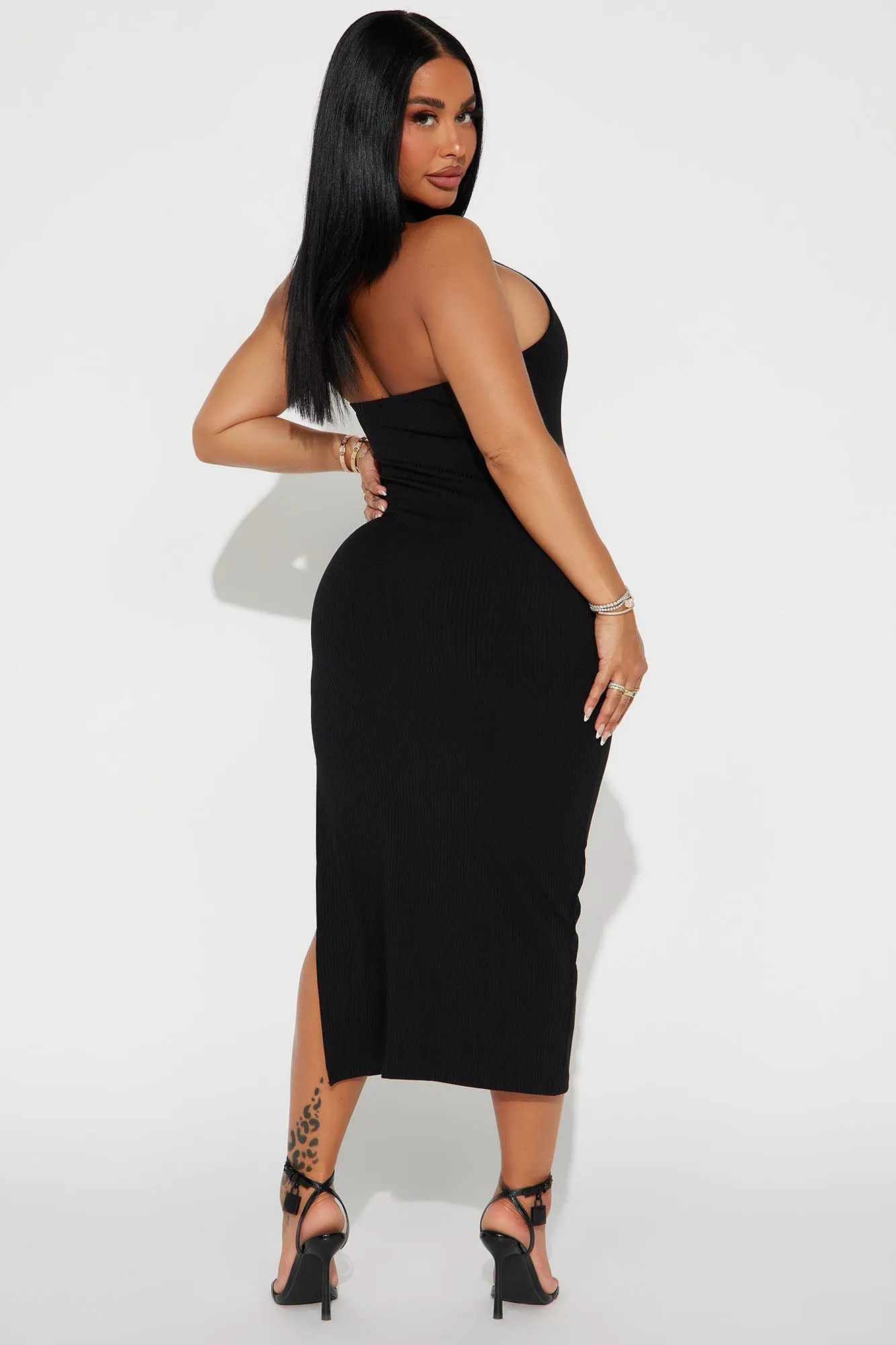 Cleo Ribbed High Neck Midi Dress - Black sold by Fashion Nova product image thumbnail 3
