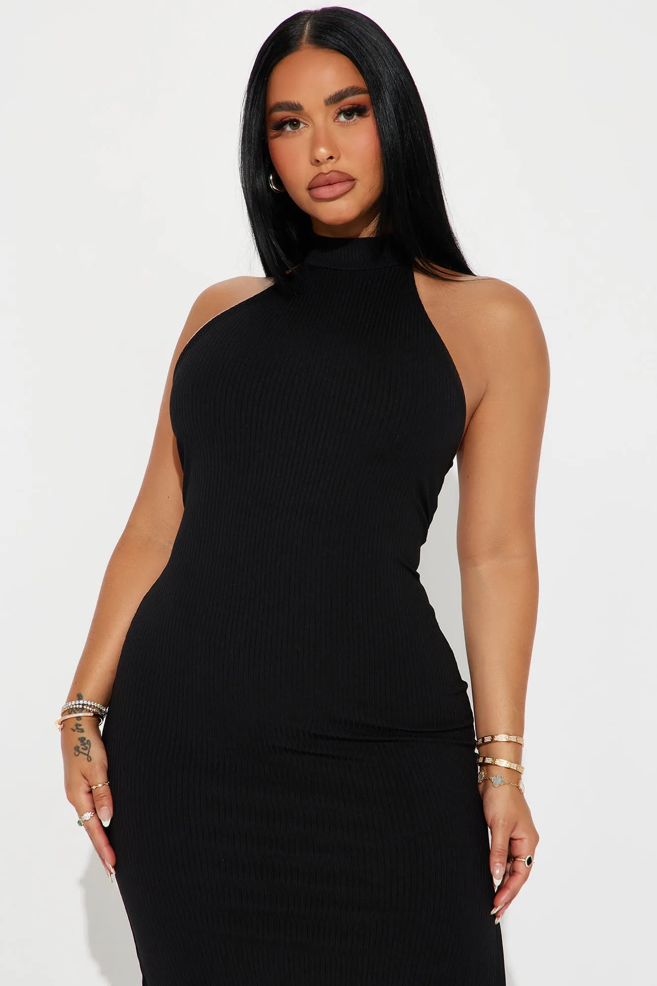 Cleo Ribbed High Neck Midi Dress - Black sold by Fashion Nova product image thumbnail 2