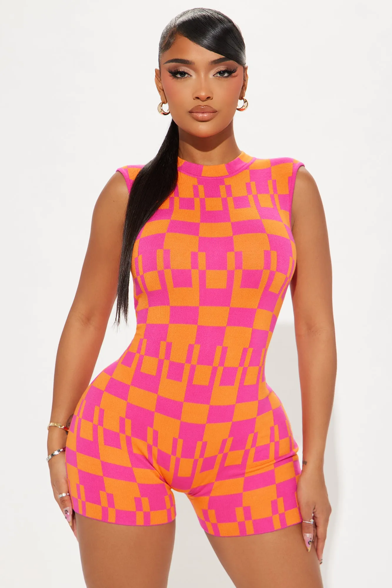 See It All Sweater Jumpsuit - Fuchsia/combo sold by Fashion Nova