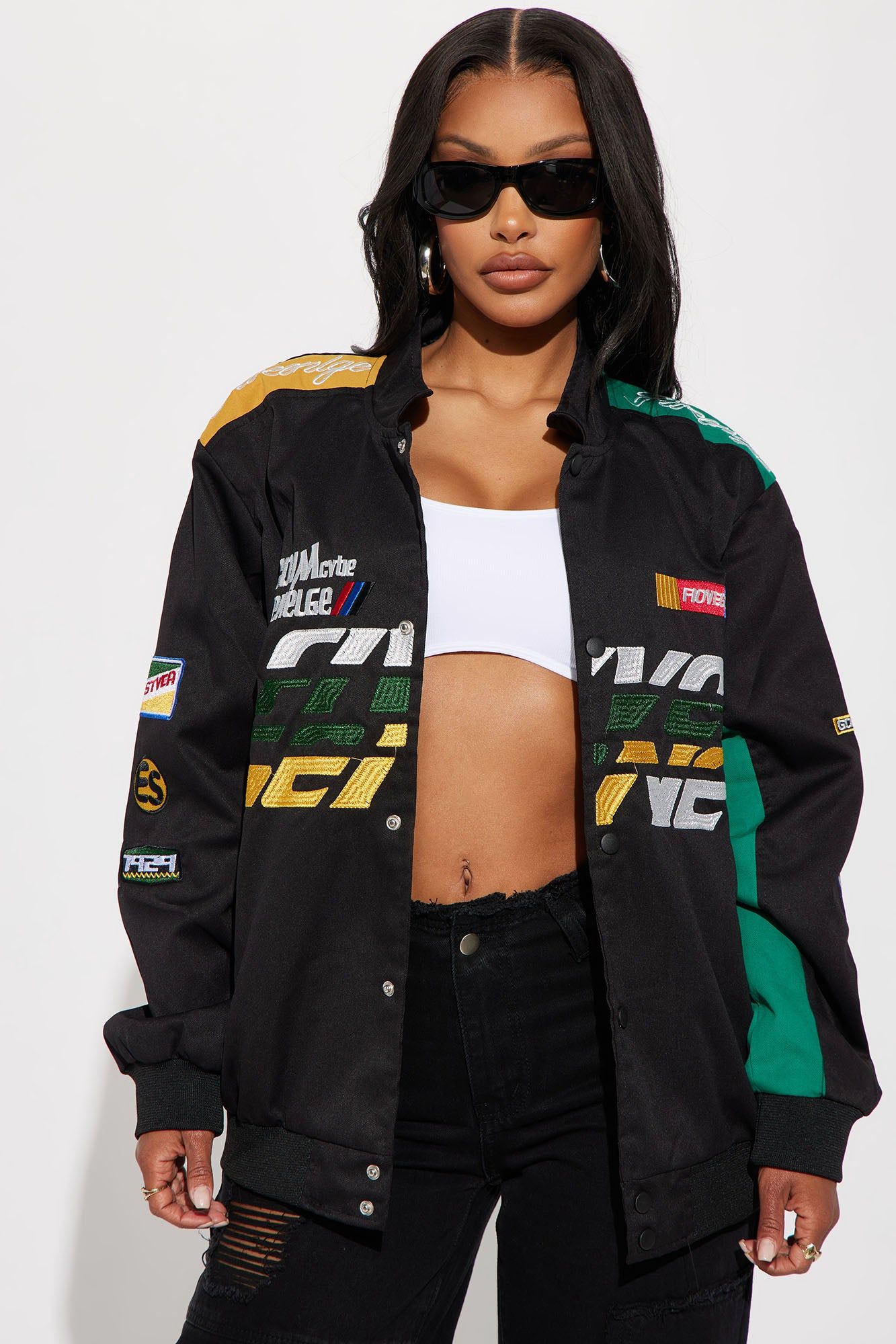 1929 Racer Bomber Jacket - Black/Green sold by Fashion Nova