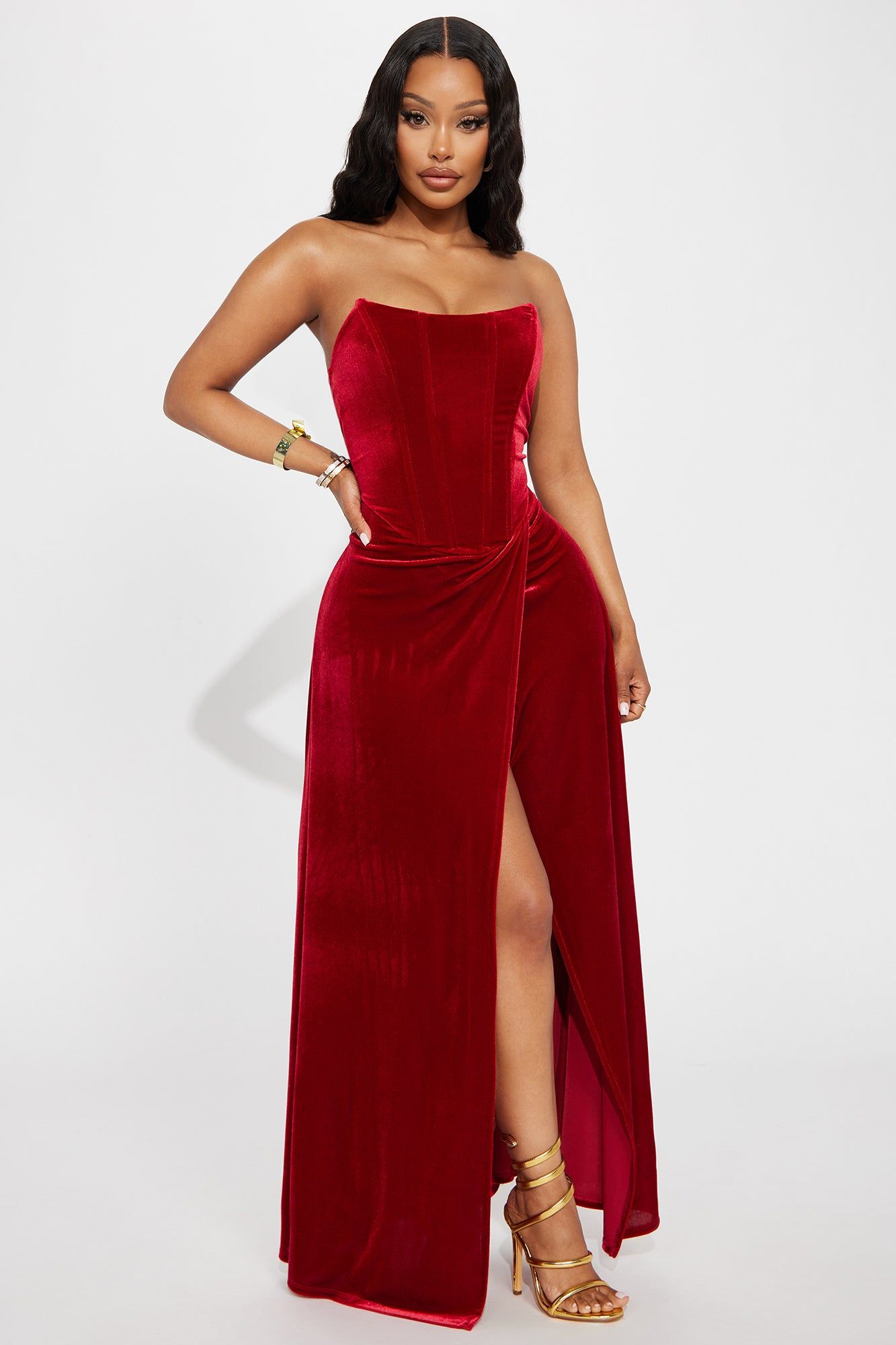 Leila Velvet Maxi Dress - Red | Parallel