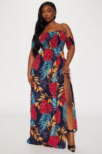 Maria Off Shoulder Maxi Dress - Multi Color sold by Fashion Nova