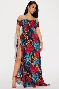 Maria Off Shoulder Maxi Dress - Multi Color sold by Fashion Nova