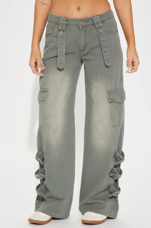 Keep You Goin' Wide Leg Cargo Pant - Grey sold by Fashion Nova