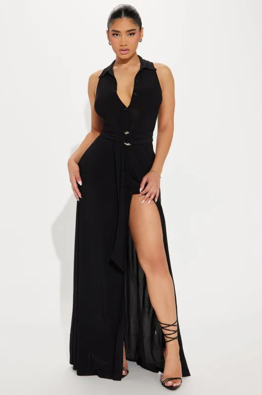 Amelia Sleeveless Belted Maxi Dress - Black sold by Fashion Nova