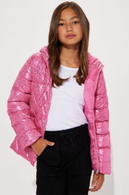 Mini Star Bright Puffer Jacket - Hot Pink sold by Fashion Nova