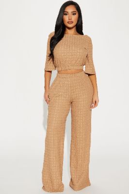Day Plans Textured Pant Set - Taupe sold by Fashion Nova