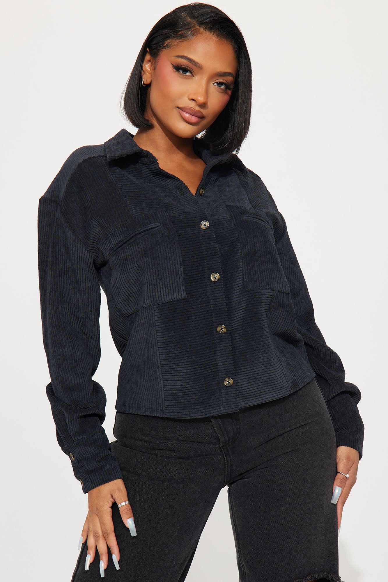 Zaire Corduroy Shirt - Black sold by Fashion Nova