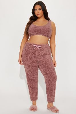 Cozy Mood Sherpa PJ Pant Set - Burgundy sold by Fashion Nova
