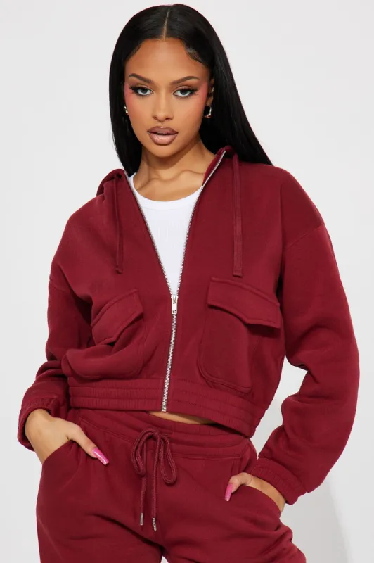 Ciara Fleece Lounge Hoodie - Burgundy sold by Fashion Nova