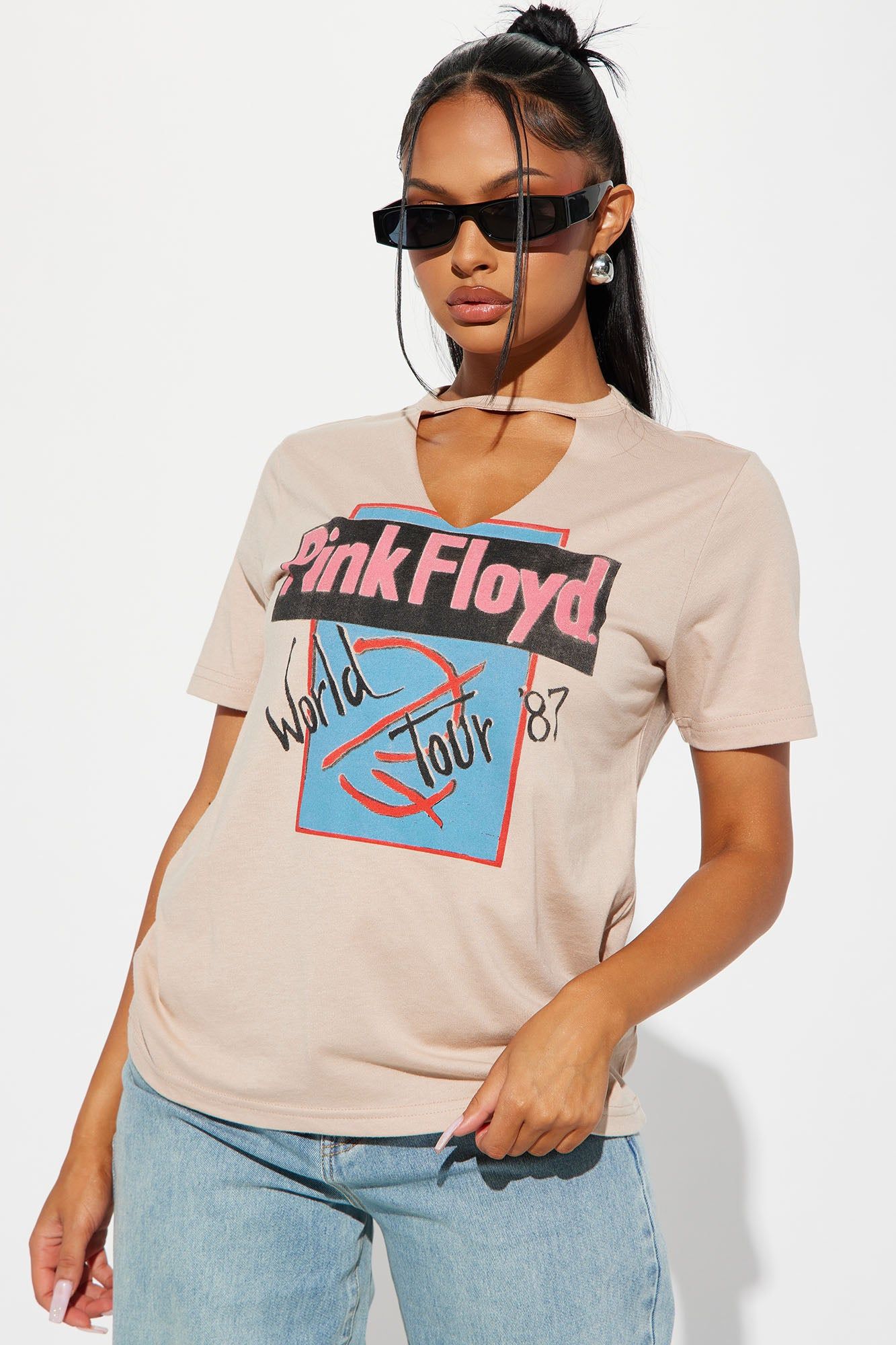 Pink Floyd World Tour '87 Tshirt - Taupe sold by Fashion Nova