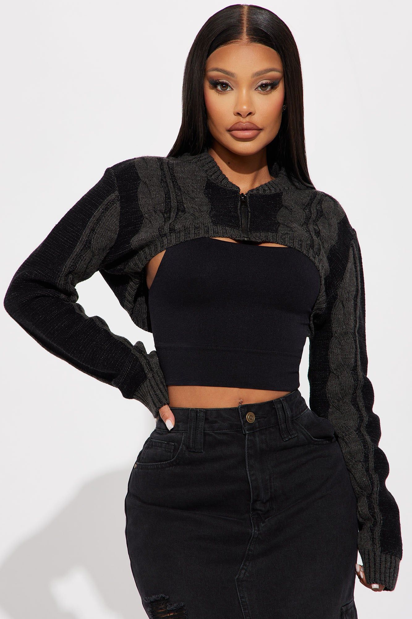 Study Buddy Bolero Sweater - Charcoal sold by Fashion Nova