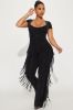 Carry Me Higher Fringe Jumpsuit - Black sold by Fashion Nova