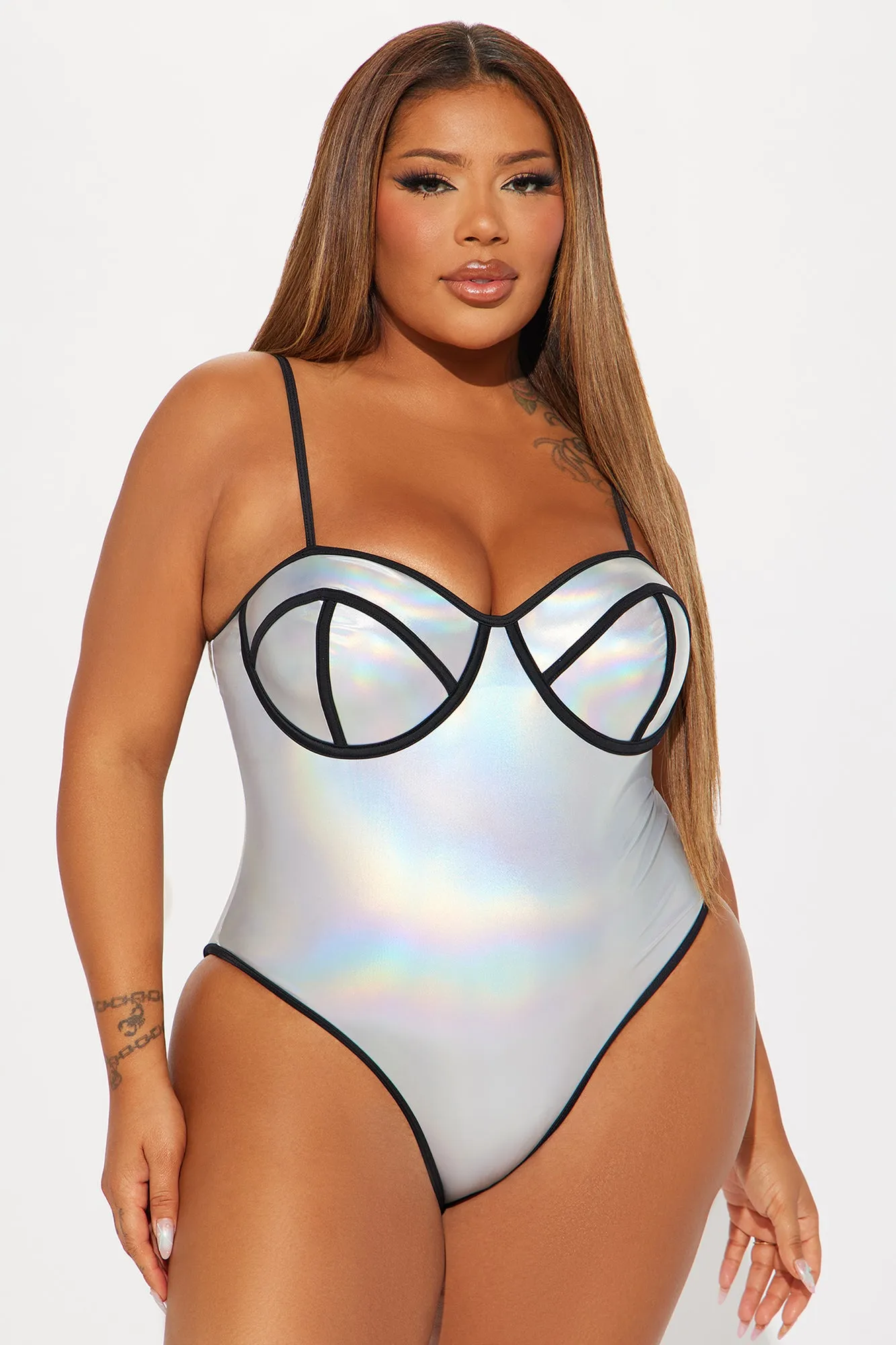 Summers In Vegas Holographic 1 Piece Swimsuit - Silver sold by Fashion Nova product image thumbnail 4