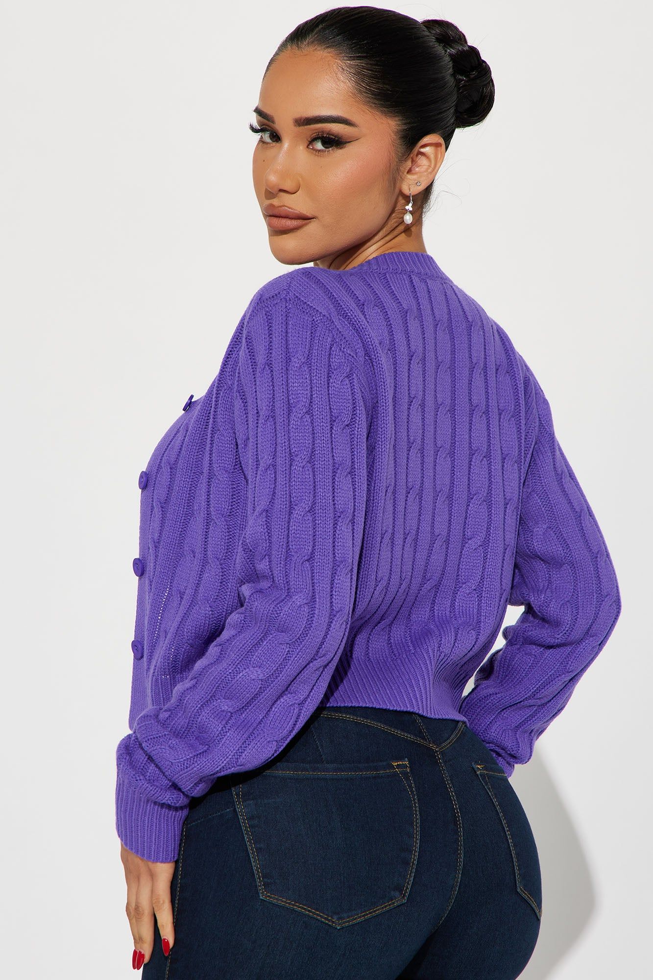Delphi Cable Knit Cardigan - Purple sold by Fashion Nova product image thumbnail 3