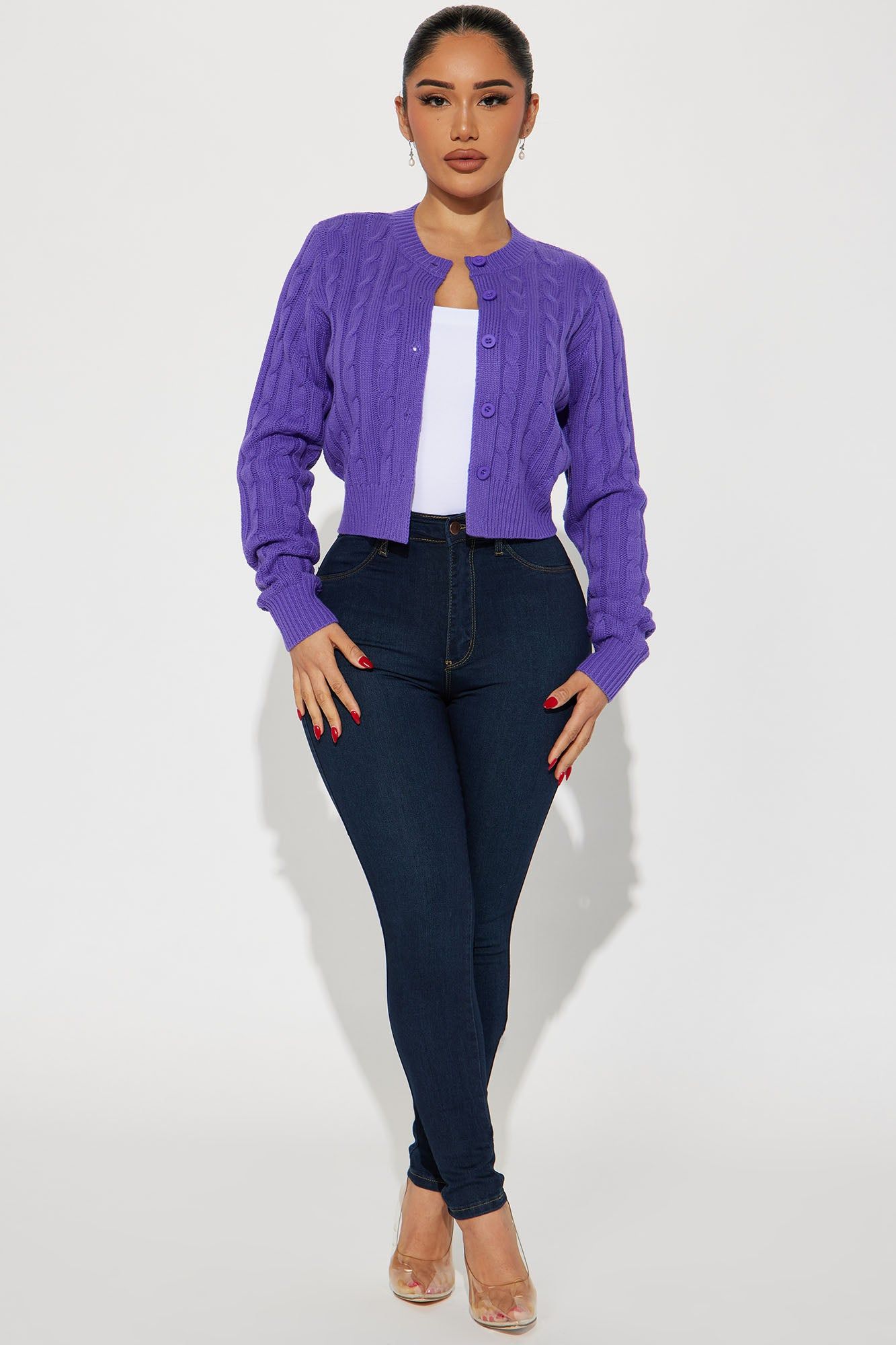 Delphi Cable Knit Cardigan - Purple sold by Fashion Nova product image thumbnail 2