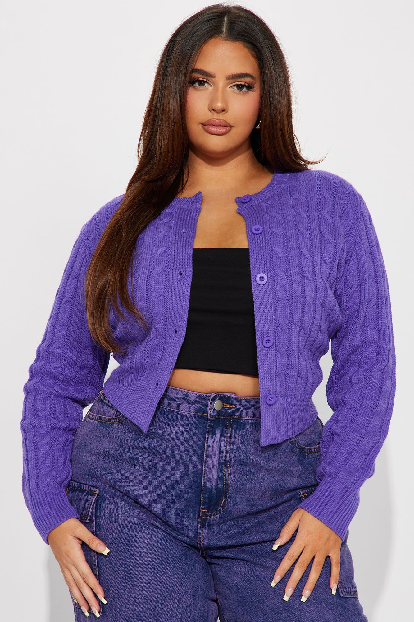 Delphi Cable Knit Cardigan - Purple sold by Fashion Nova product image thumbnail 4