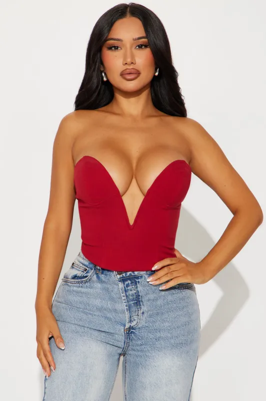 Adriana Deep Plunge Corset Top - DarkRed sold by Fashion Nova