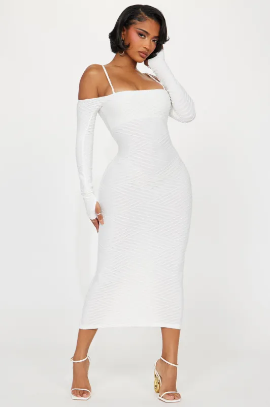 Paola Textured Midi Dress - White sold by Fashion Nova
