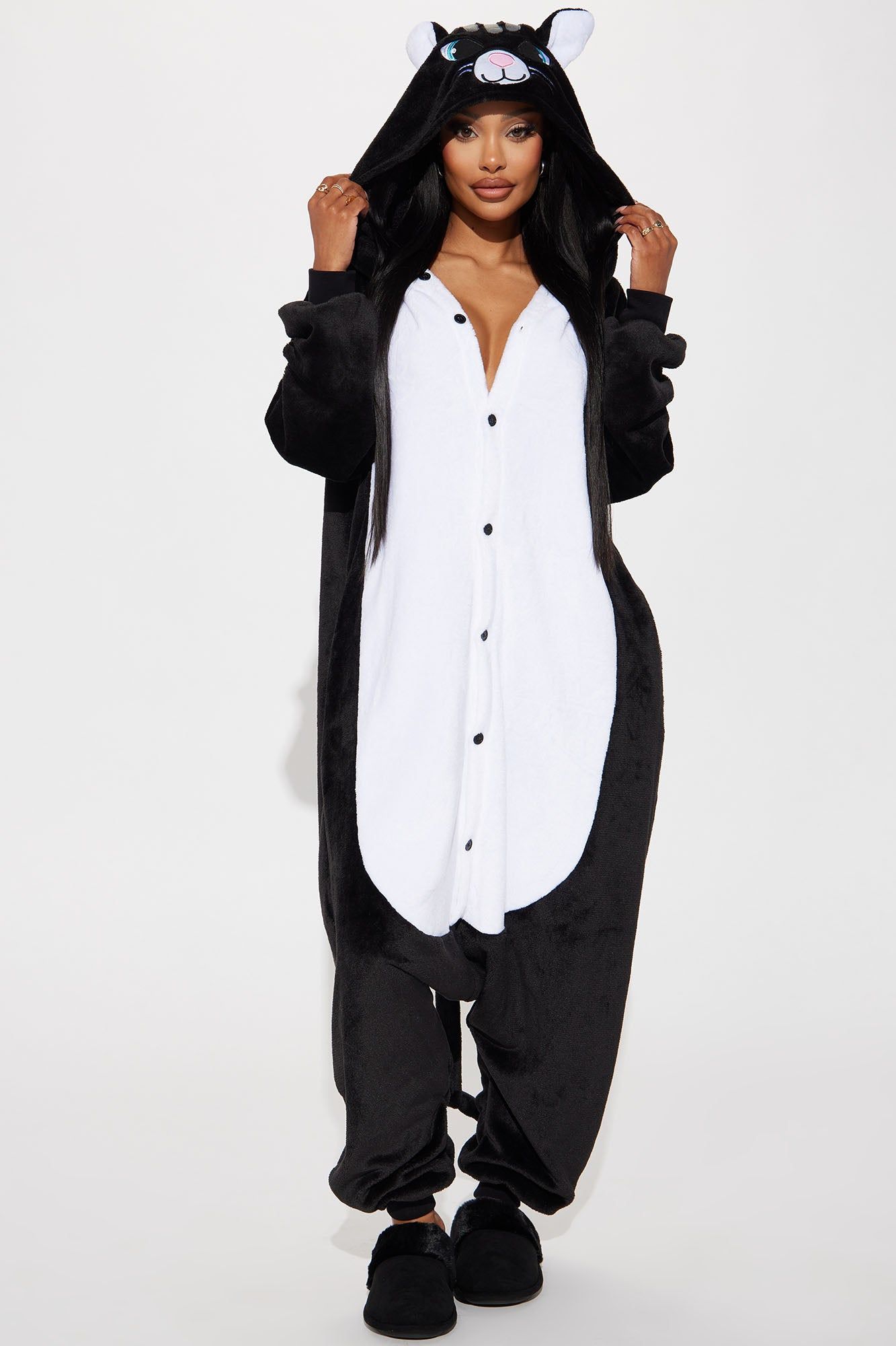 Kitty Cat Plush Costume Onesie - Black/White sold by Fashion Nova