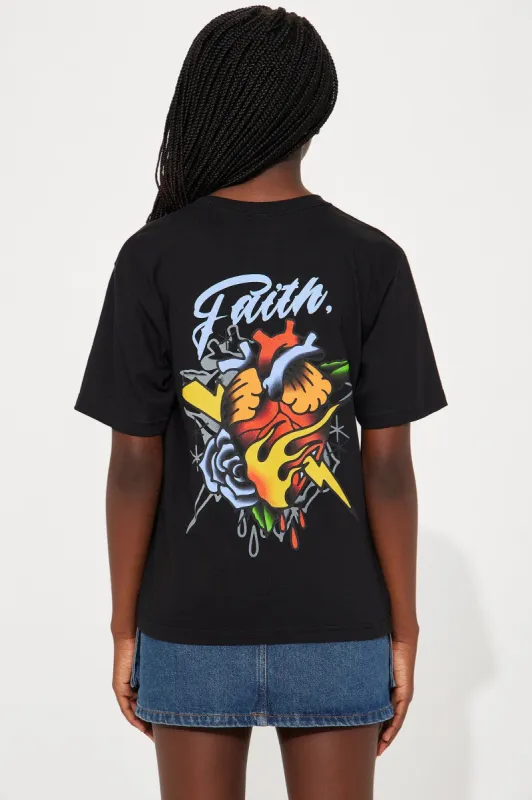 Mini Faith Heart Tee - Black sold by Fashion Nova