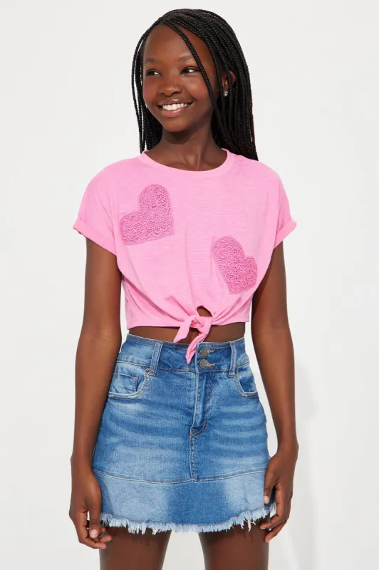 Mini Blushing Heart Tie Front Tee - Pink sold by Fashion Nova