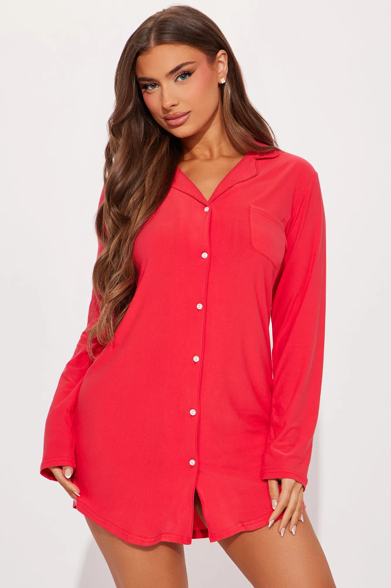 Cozy Moments PJ Sleep Shirt - Red sold by Fashion Nova