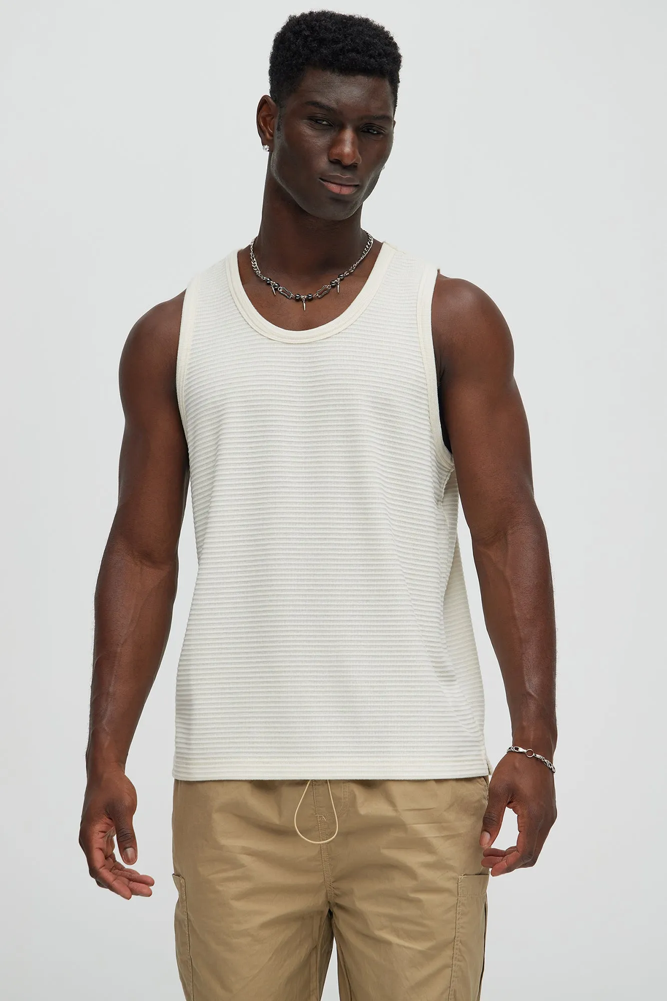 Athens Rib Textured Relaxed Tank - Cream sold by Fashion Nova