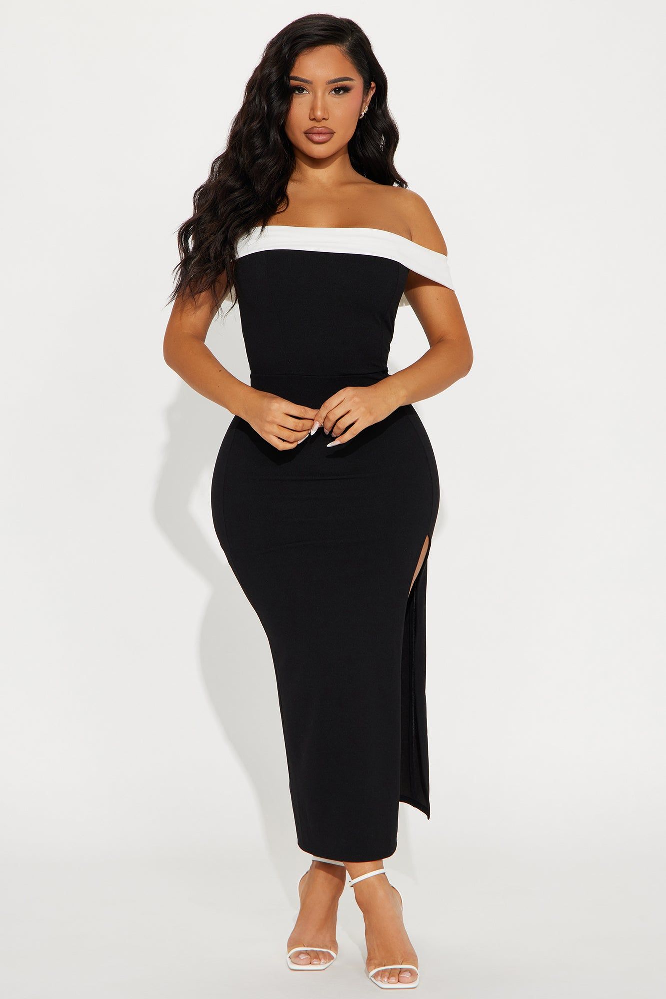 Noir et Blanc Midi Dress - Black/White sold by Fashion Nova
