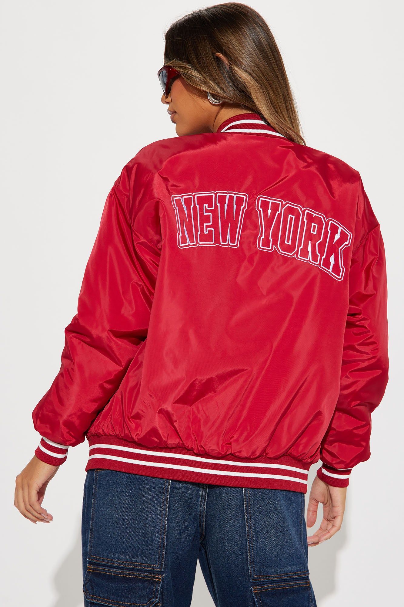 New York Babe Bomber Jacket - Red sold by Fashion Nova