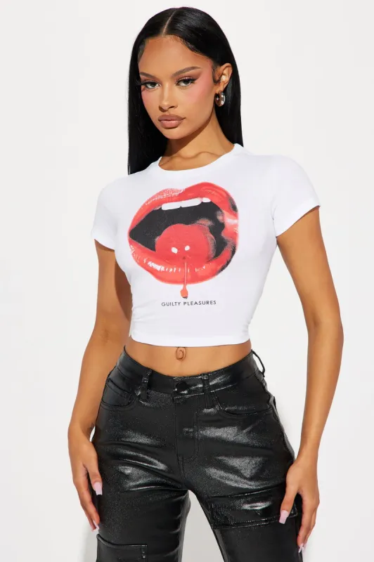 Guilty Pleasures Fitted Tee - White sold by Fashion Nova