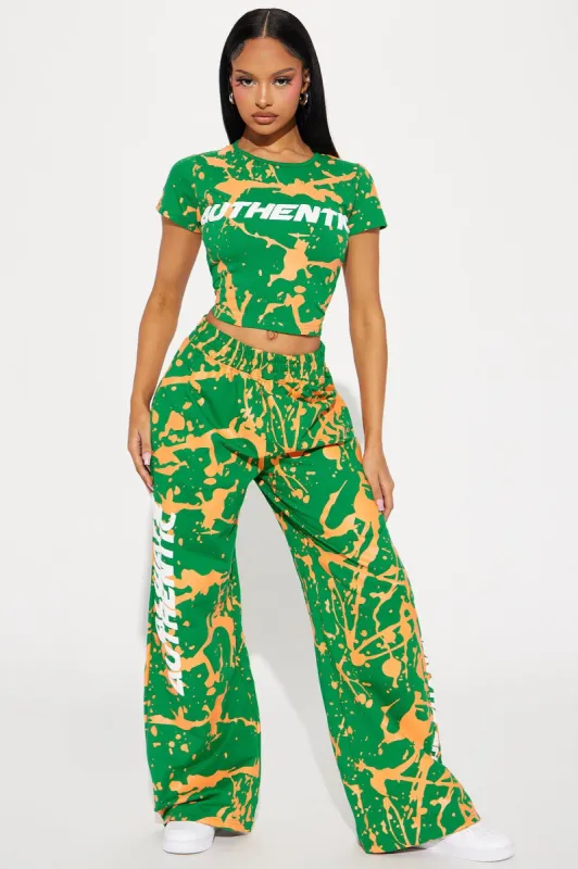 Be Authentic Wide Leg Pant - Green/combo sold by Fashion Nova