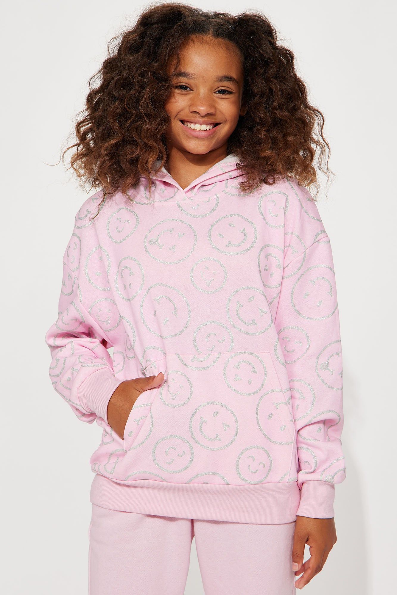 Mini Glitter Smiley Fleece Jogger Set - Pink sold by Fashion Nova product image thumbnail 2