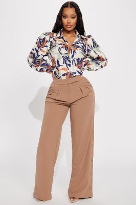 Alana Side Button Trouser - Mocha sold by Fashion Nova