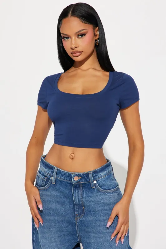 Amelia Scoop Neck Tee - Navy sold by Fashion Nova