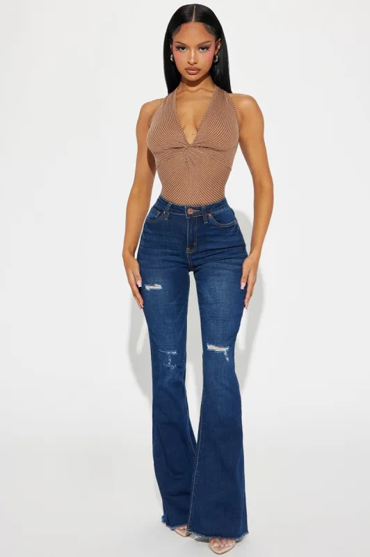 Take It Or Leave It Stretch Flare Jeans - Dark Wash sold by Fashion Nova
