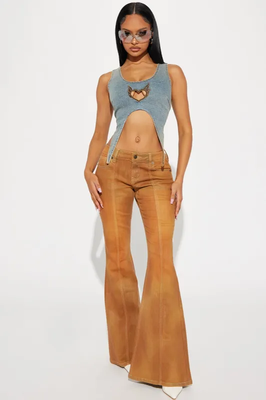 In Effect Coated Stretch Flare Jeans - Rust sold by Fashion Nova
