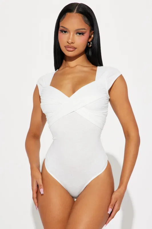 Don't Wait Up Short Sleeve Bodysuit - Ivory sold by Fashion Nova