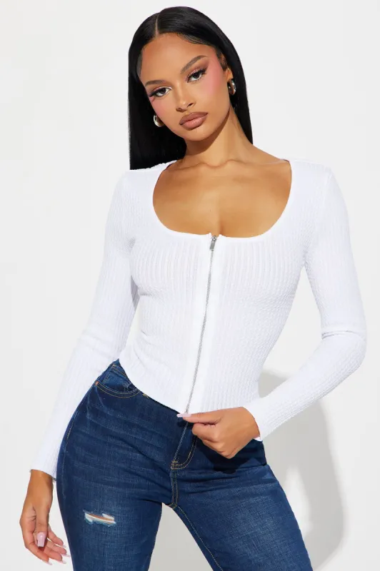 Denver Zip Top - White sold by Fashion Nova