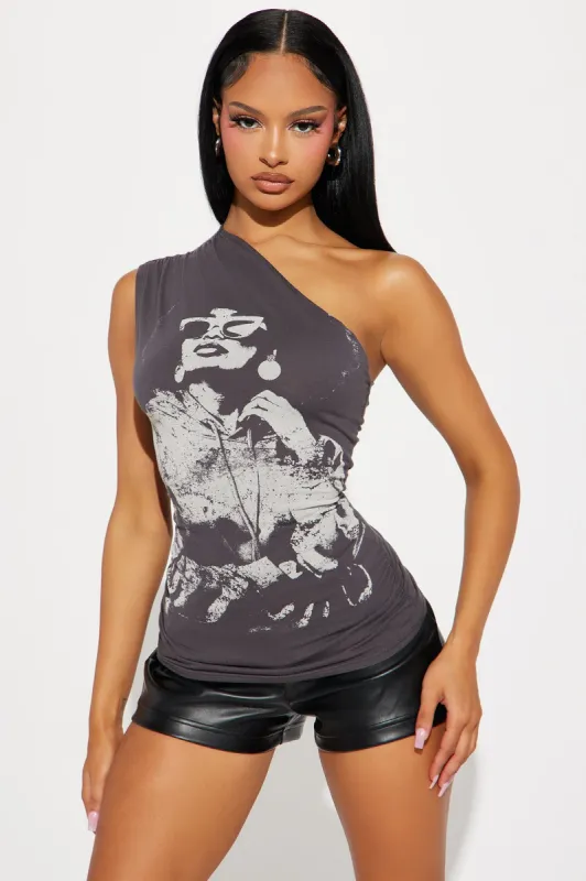 Confident Woman One Shoulder Top - Charcoal sold by Fashion Nova
